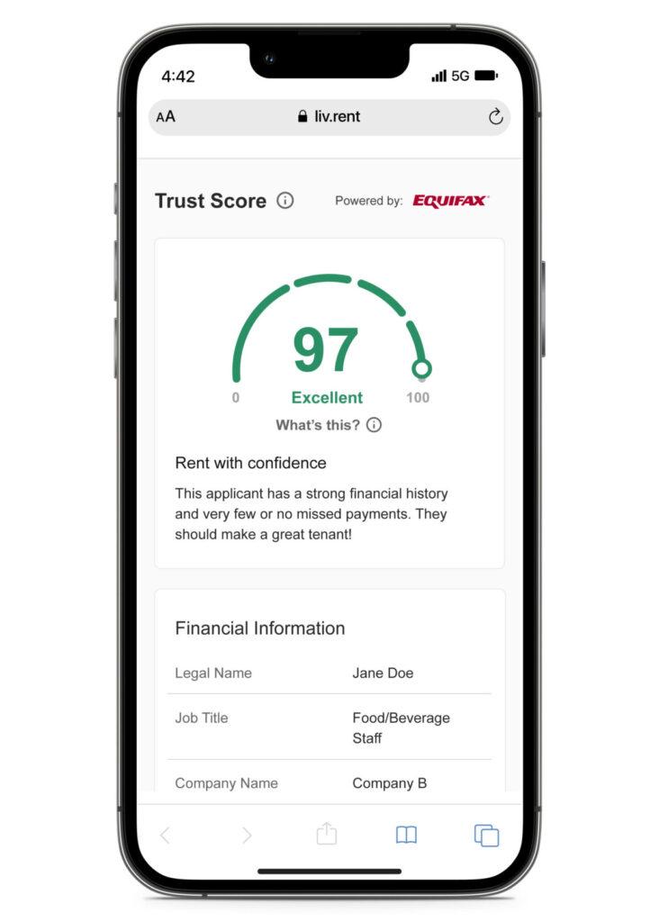 liv.rent 信用评分（Trust Score）手机界面