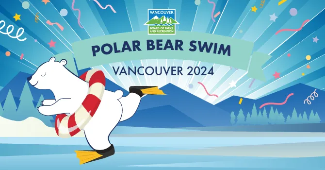Polar bear swim, Vancouver 2024 - Polar bear skating on ice with flippers on 