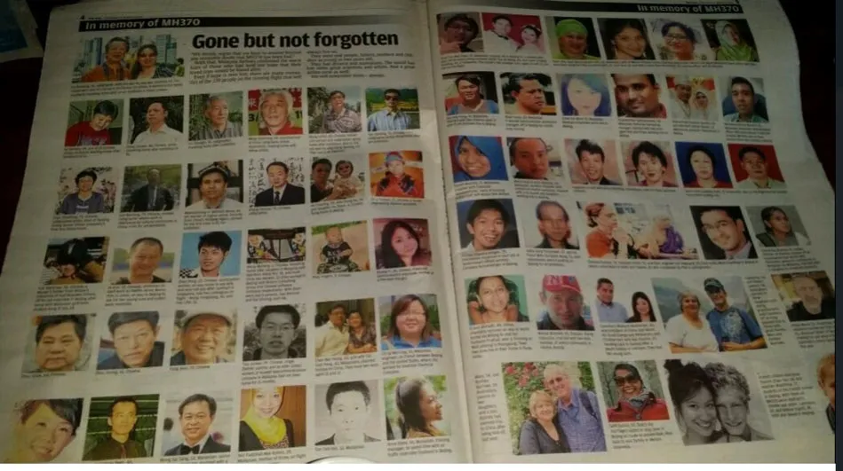 马来西亚传媒刊登MH370航班的乘客资料。